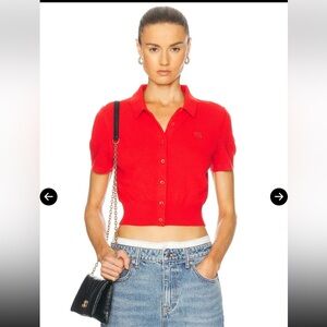 T by Alexander Wang Short Sleeve Polo Cardigan - Fiery Red